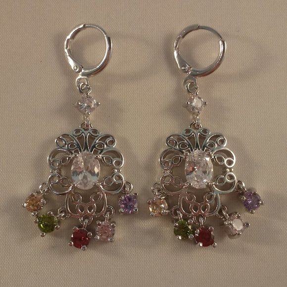 18KWhite Gold Filled Topaz Zircon Flower Earrings - Picture 2 of 2